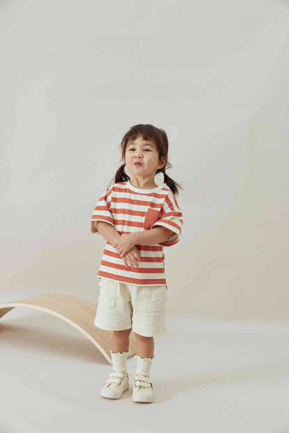 Organic Cotton T-Shirt | Orange & Cream Stripe