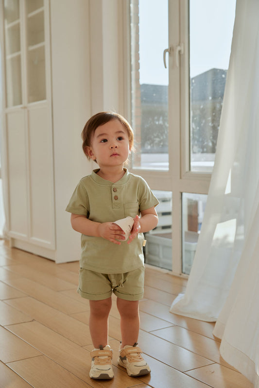 Organic Cotton T-Shirt and Shorts Set | Grey Green