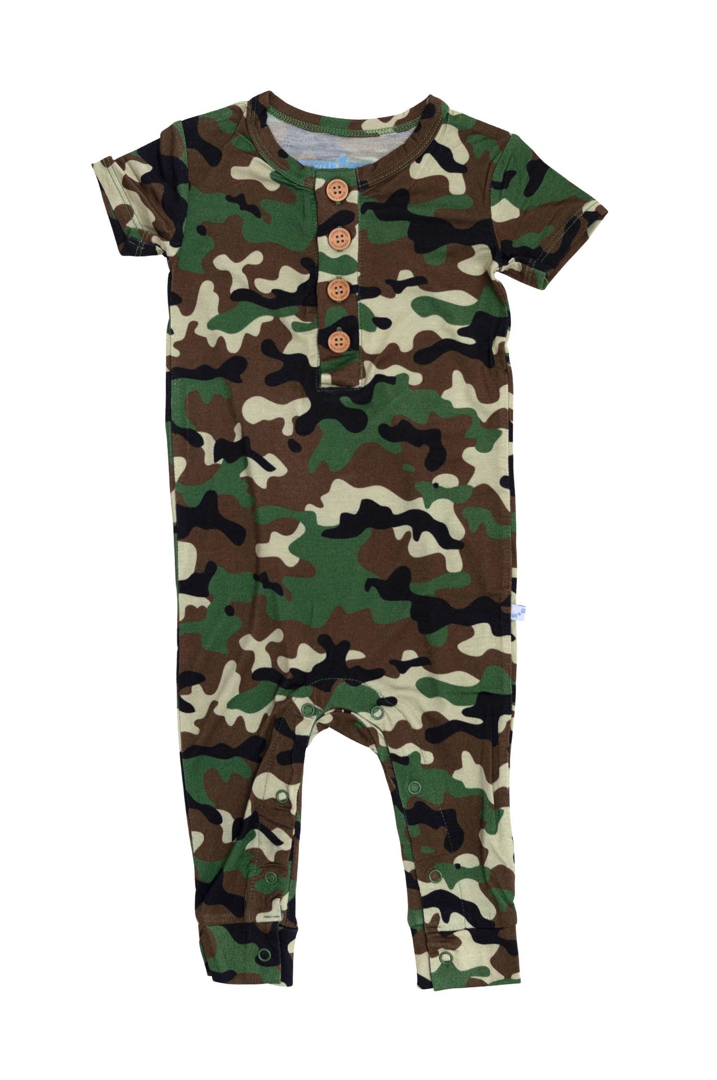 Bamboo Short Sleeve Henley Romper | Camo